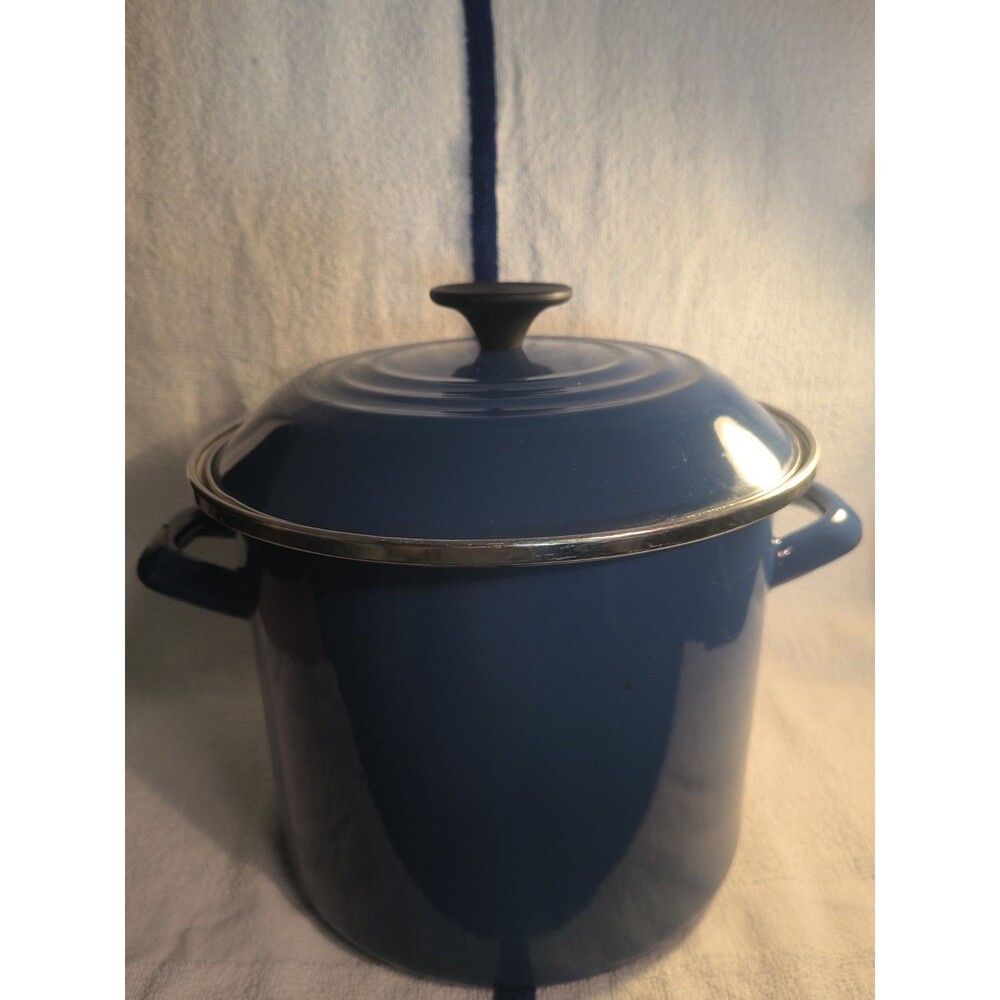 Le Creuset Enamel on Steel Stockpot Marseille Blue w Lid 8 Qt Casserole CHIPPY